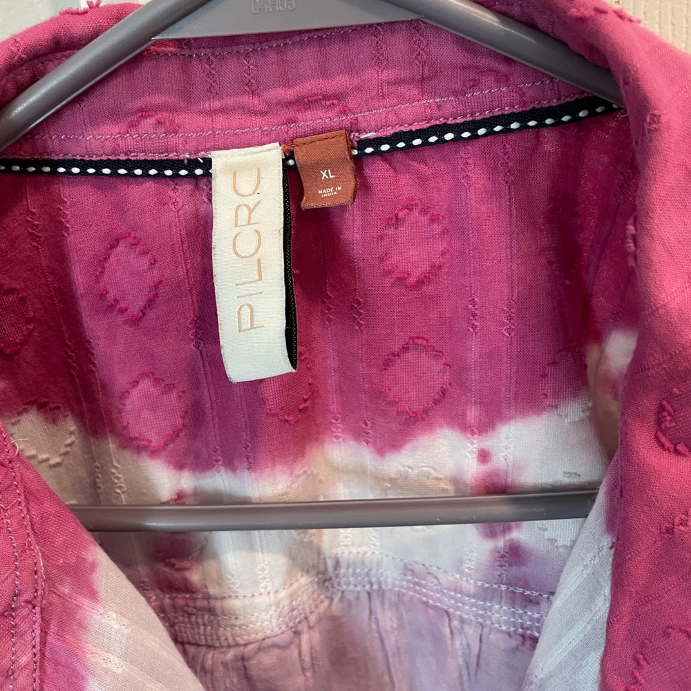 Pilcro Anthropologie Janesse Purple white tie dye button up long sleeve blouse - Picture 6 of 11